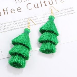 Three-Layer Hook-Style Tassel Earrings Green